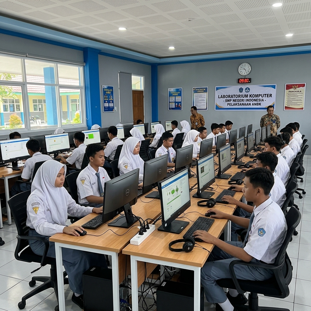 Siswa SMPN 2 Musuk menggunakan komputer di laboratorium untuk ANBK